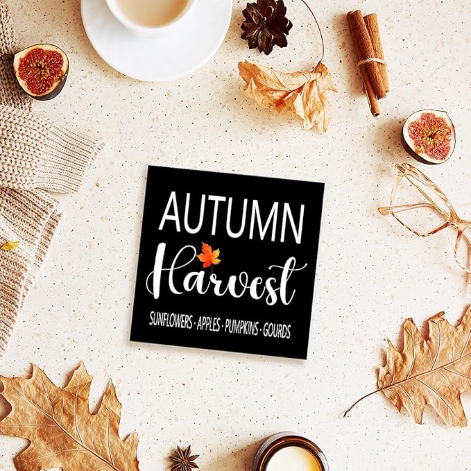 Funny Autumn Wood Box Sign Autumn Harvest Wooden Block Desk Decor for Home Office Kitchen Cubicle Table Shelf Tabletop,Farmhouse Fall Sign Decor