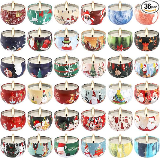 36Pack Christmas Scented Candles Sets,Long Burning,2.5oz Natural Soy Wax with Essential Oils Decorative Aromatherapy Candles for Christmas，Thanksgiving Gift, Home Scented