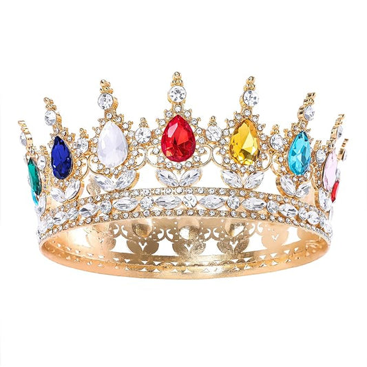 Multicolor Queen Crown for Women Crystal Tiara for Girl Rhinestone Wedding Headband for Bride Hair Accessories for Costume Birthday Party Prom Gifts