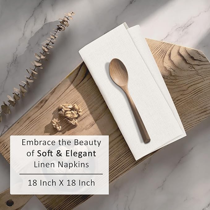 Ruvanti Linen Napkins Set of 6, 18x18 Cloth Napkins, Cotton Linen Blend Napkins Cloth Washable, Soft, Reusable Dinner Napkins for Wedding, Parties, Christmas, Thanksgiving, Everyday Use - Ivory
