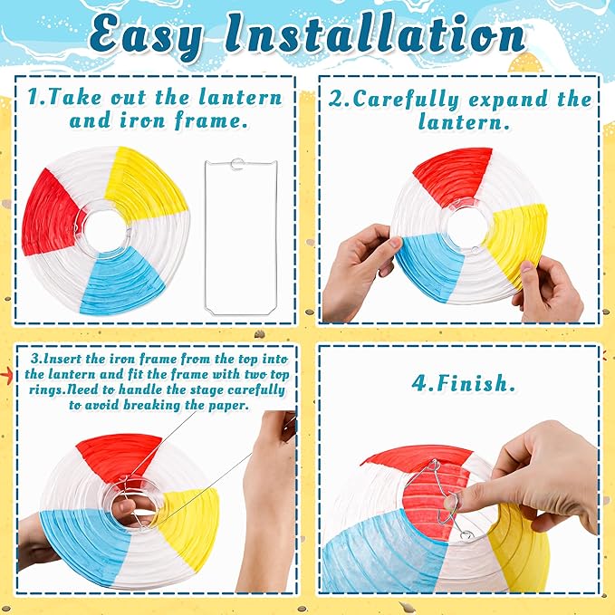 ‎Renbuzhu 15Pcs Pool Party Decorations Beach Ball Paper Lanterns - Summer Luau Themed Hanging Decor for Home Birthday Outdoor Indoor