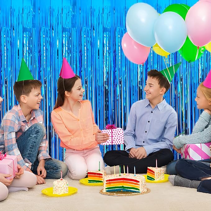 Blue Foil Fringe Curtain 3.3×8.3FT 6 Packs, Metallic Tinsel Curtains Party Streamers for Birthday Graduation Baby Shower Decoration (6pcs,3.3FT×8.3FT, Blue)