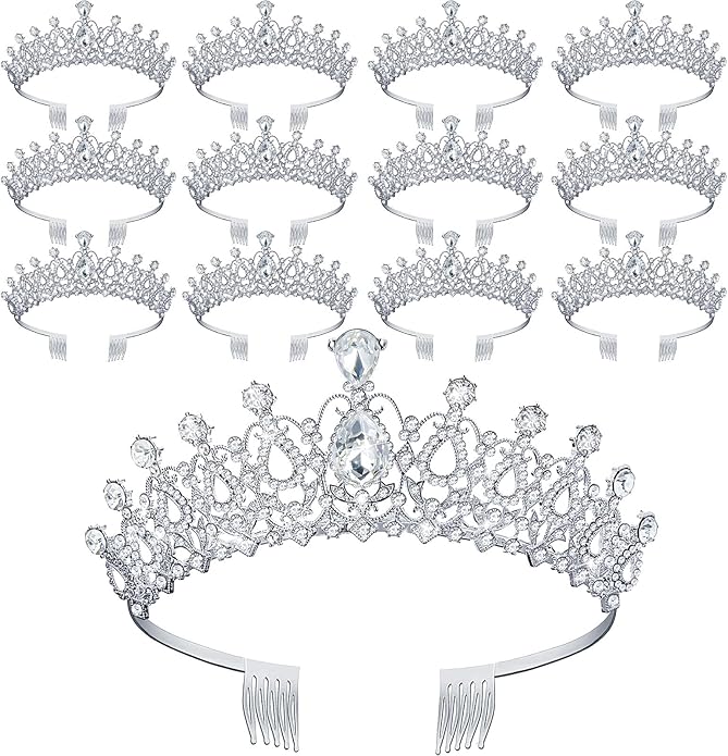 12 Pcs Crystal Tiara and Princess Crown with Comb Crown Rhinestone Women Girls Tiara Headpiece Queen Hair Accessories for Birthday Party Wedding Prom Halloween Cosplay Costume