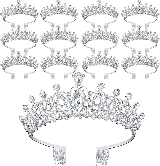 12 Pcs Crystal Tiara and Princess Crown with Comb Crown Rhinestone Women Girls Tiara Headpiece Queen Hair Accessories for Birthday Party Wedding Prom Halloween Cosplay Costume