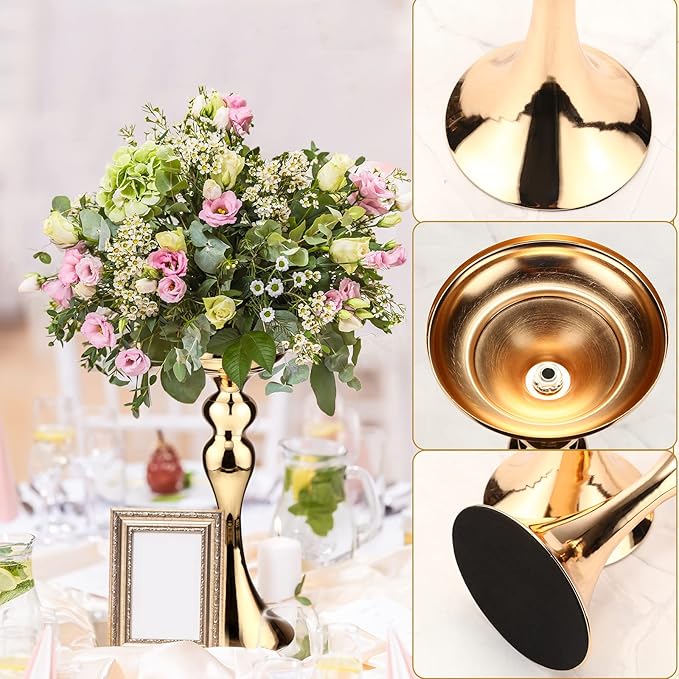 Sadnyy 16 Pcs Metal Flower Arrangements Stand Metal Wedding Centerpiece Stand Tall Table Decor Flower Vase for Wedding Reception Centerpieces Event Party Hotel Home Decor(12.6 Inch,Gold)