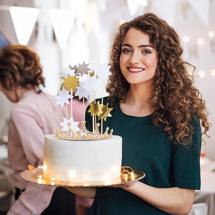 Gold Crown for Women, Crystal Queen Tiaras Headband Wedding Bridal Hair Accessories, Birthday Party Prom Cake Topper