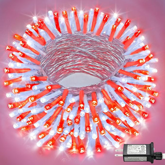 66FT 200 LED Christmas Lights Outdoor, Plug in Christmas String Lights Indoor, Waterproof & 8 Modes & Timer Function, Connectable Fairy Twinkle Light for Tree Garden Xmas Decor, Red White