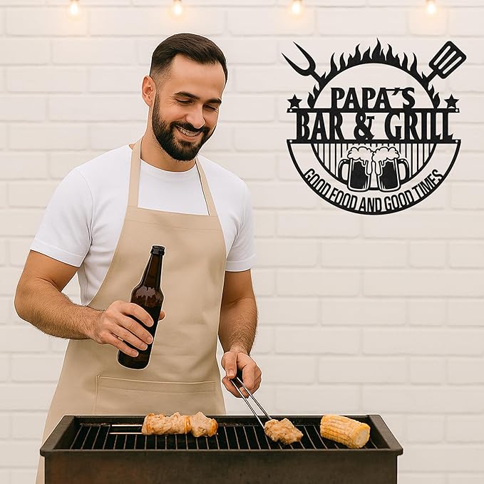 Custom BBQ Metal Sign Personalized Grill Name Wall Art for Outdoor Kitchen Patio Backyard Decor Fathers Gift for Dad Grandpa Husband Barbecue Smoker Area Sign, Grilling Lover Gifts 02