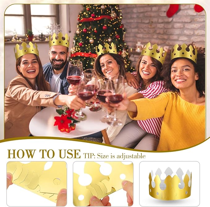 Crtiin 100 Pcs Gold Paper Crowns Birthday Party Bulk for Adults Classroom Students Hat Supplies Favors (Classic Style)