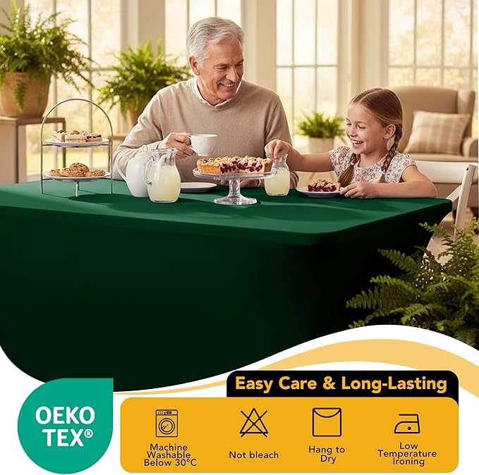 8-Pack Premium Hunter Green Spandex Tablecloths for 6ft Rectangle Tables, Stain & Wrinkle-Resistant, Washable Stretch Polyester Fitted Table Cover for Weddings, Banquets, Trade Shows Events