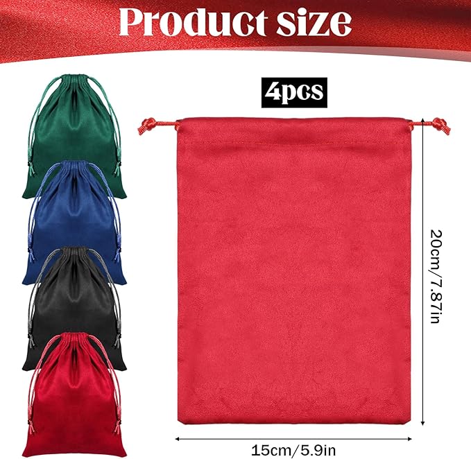 Zelphvt Velvet Gift Bags with Drawstring, 4 PCS 6 x 8 Inch Dice Storage Bag, Soft Small Velvet Drawstring Pouch for Tarot Card, Jewelry, Gifts