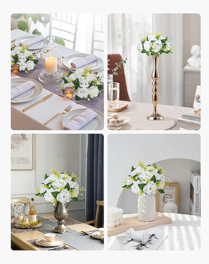 VEVOR Flower Balls Arrangement Bouquet 10 PCS, 9.5-Inch Diameter Artificial Flower Balls Wedding Rose Centerpieces, Faux Flowers Arrangements for Wedding Centerpiece Home Table Decorations, White