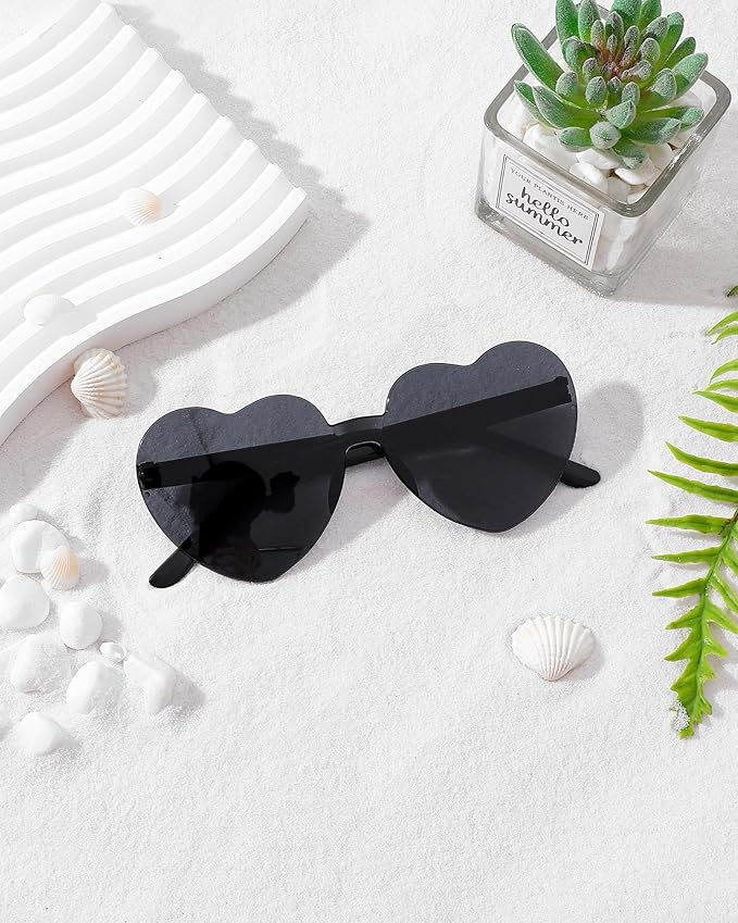 40 Pairs Heart Shaped Sunglasses Bulk, Colorful Rimless Fun Heart Sunglasses for Women Party Favors