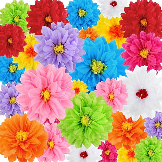 54 Pcs Mexican Flowers Party Decoration Fiesta Tissue Paper Fiesta Colorful Crepe Paper Flowers for Floral Backdrop Wedding Birthday Craft Wall 8" 10" 12"