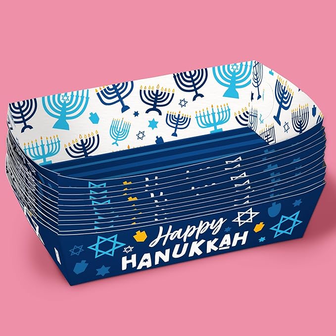 Big Dot of Happiness Hanukkah Paper Food Trays, Disposable Food Boats, Chanukah Holiday Party Decor, Double-Sided Meal Holders for Hanukkah - 12 Ct