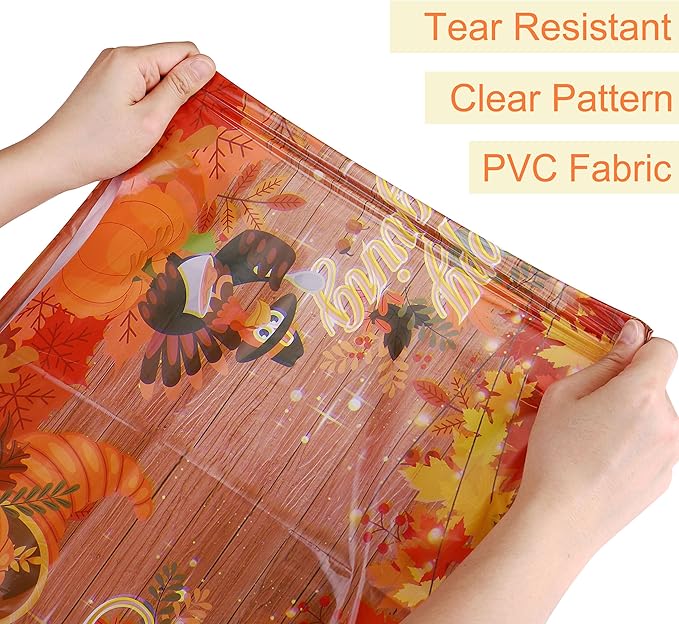 Mornajina 4 Packs 108 x 54 Inch Thanksgiving Fall Leaf Tablecloth Disposable Autumn Maple Leaf Table Cover Rectangle Plastic Table Cloth for Thanksgiving Decoration (Turkey)