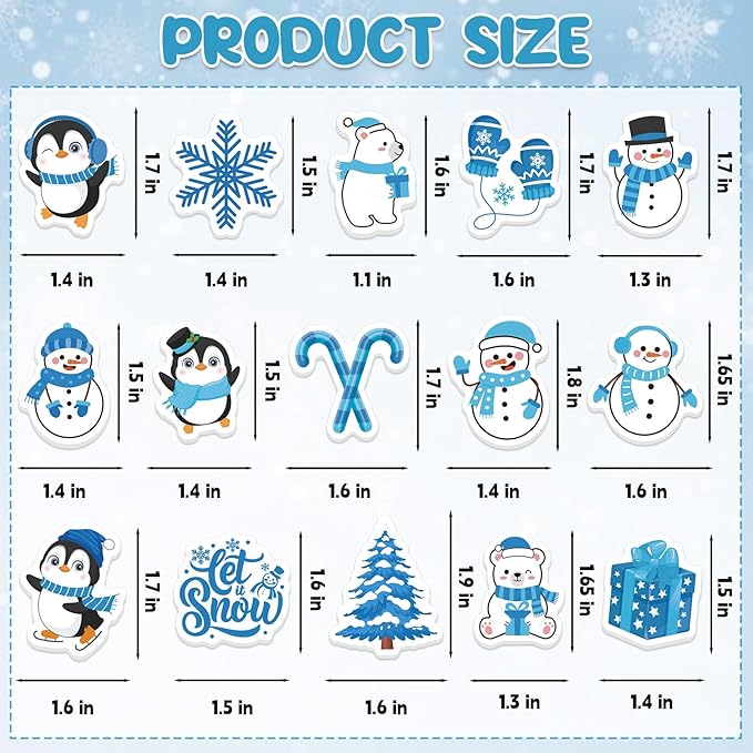 300Pcs Winter Foam Stickers, Self-Adhesive Penguin Snowman Snowflake Stickers Winter Themed Sticker Decorations for Winters Holiday DIY Arts Crafts Party Favors School Activity Reward
