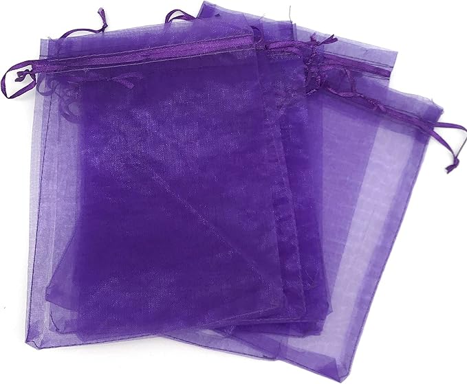 TheDisplayGuys 100-Pack 6x8 Purple Sheer Organza Gift Bags with Drawstring, Jewelry Candy Treat Wedding Party Favors Mesh Pouch