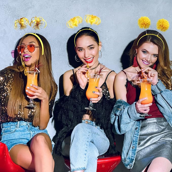 Censen 12 Pcs Christmas Pom Pom Headbands Spirit Party Headwear Tinsel Ponytails Head Bopper for Birthday Holiday