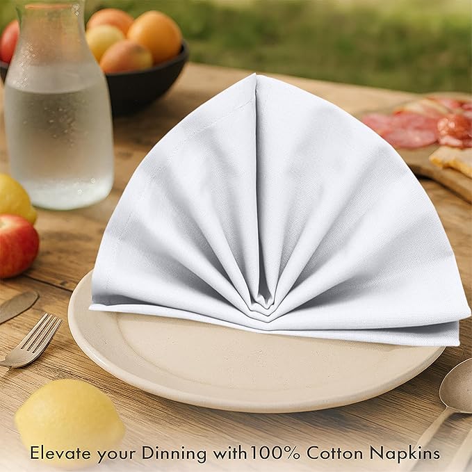 Ruvanti Premium Cloth Napkins Set of 6, 18x18 Inches, 100% Cotton, Washable, Soft & Absorbent, Perfect for Wedding, Christmas, ‎Thanksgiving Dinners - White