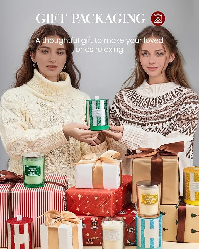 M&SENSE Cinnamon Apple Scented Candles, Christmas Candle 8.8 oz Glitter Jar Candles, Holiday Candles Gifts for Women, Strong Scented Natural Soy Candle for Winter Home Decor, 50 Hours Long Burning