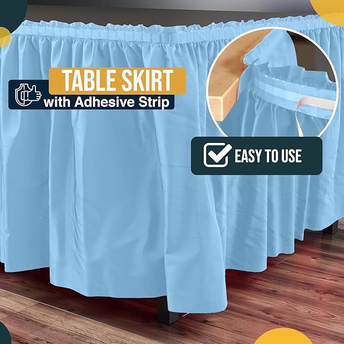 Exquisite Ruffle Table Skirt Light Blue 6 Pack 14 Ft Long Table Skirts for Rectangle Tables 6ft Plus or Round Tables Skirts with Adhesive Strip for Gender Reveal Decor & Happy Birthday Parties