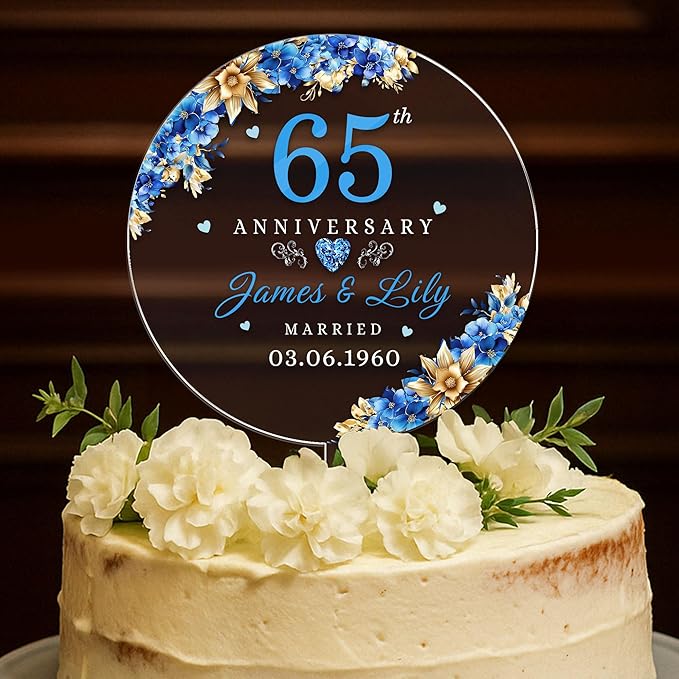 Personalized 65th Anniversary Acrylic Cake Topper, 65 th Wedding Decorations, 65 th Wedding Decor (65th Anniversary - Acrylic Cake Topper)
