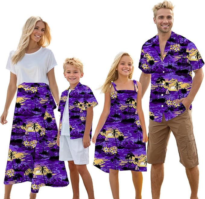 Cromoncent Matching Hawaiian Outfits for Family, Dad and Son Matching Luau Beach Tropical Shirts Mommy Daughter Tropical Sets