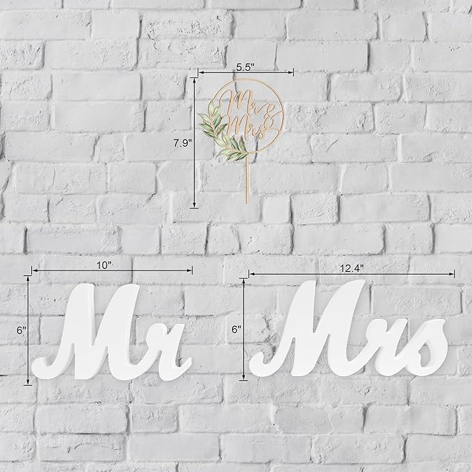 Mr & Mrs Cake Topper & Just Married Banner & Mr Mrs Table Sign Green Wedding Decorations in Wood