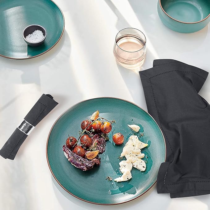 Palisa Cloth Dinner Napkins with Hemstitched Detailing & Mitered Corners Set of 12 (18x18 Inches) Charcoal - Cotton Reusable Dinner Napkins - Perfect for Weddings & Everyday Use