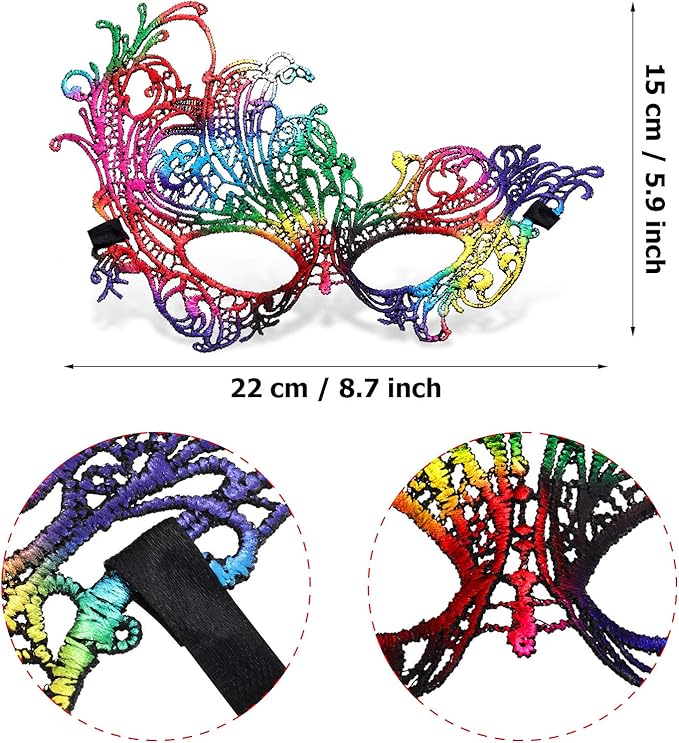 JOVITEC 10 pcs Multicolored Masquerade Masks for Women Lace Venetian Masks Halloween Carnival Mari Grass Costume Party