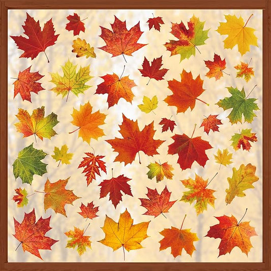 9 Sheets Fall Maple Leaves Window Clings Fall Leaves Double-Sided Window Decals Autumn Maple Leaf Windows Stickers for Autumn Thanksgiving Harvest Home Glass Living Room Bedroom Decoration