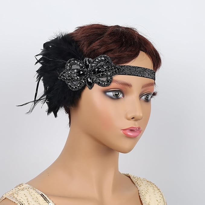 Women flapper feather headband for 1920s theme party Gatsby Headpiece for 20S Party