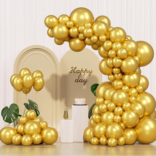 Metallic Gold Balloons 145pcs Different Sizes 5in 10in 12in 18in Chrome Gold Shiny Round Latex Balloon Helium Arch Kit Garland for Wedding Baby Shower Birthday Party Decor