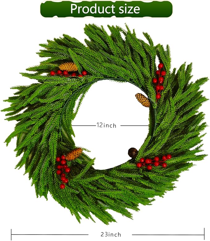 Norfolk Pine Garland and Norfolk Pine Wreath, Artificial Greenery Garland for Table, Mantle, Wall, Fireplace, Staircase-Indoor Outdoor Christmas Decorations, Wedding, Home Decor