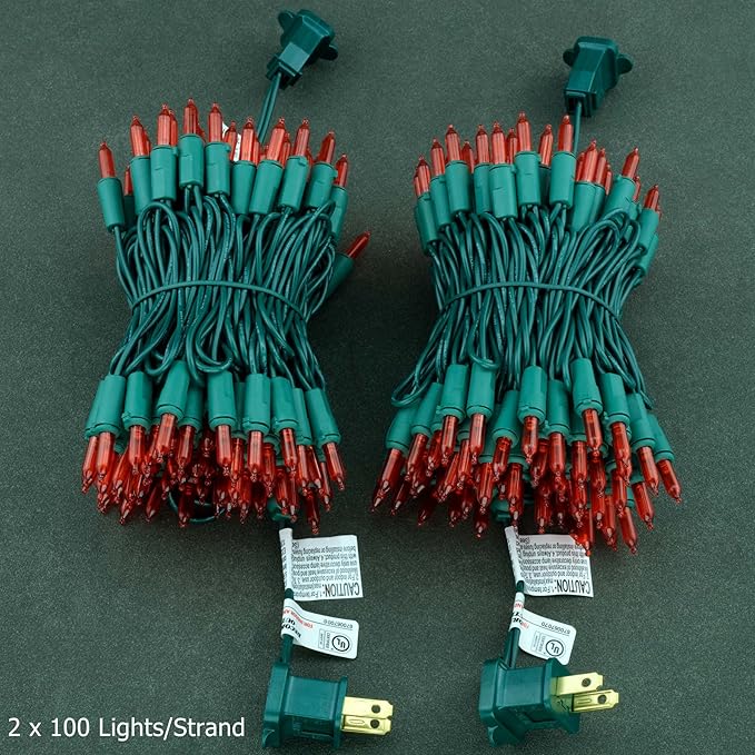 YULETIME Red LED Christmas Lights 200 Count 50 ft, Pack of 2 Strands 25 ft 100 Lights UL Certified String Light Set (Red)