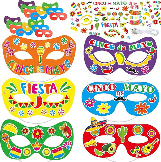 chiazllta 30 Pcs Fifth of May De Mayo Mask Craft Kits for Kids Mexican Themed DIY Eyeglasses Make Your Own Eyewears Fiesta Sombrero Party Favor Bulk Set for Preschool Classroom Activities
