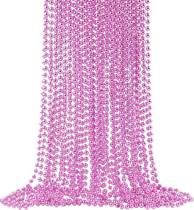 SHAOQINLIN 24 PCS Pink Bead Necklaces, Pink Mardi Gras Beads, 33‘’ Round Cancer Beaded Necklace, Party Necklaces for Mardi Gras, Christmas, Valentine's Day Party Favors