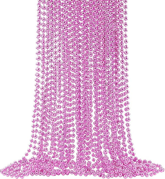 SHAOQINLIN 24 PCS Pink Bead Necklaces, Pink Mardi Gras Beads, 33‘’ Round Cancer Beaded Necklace, Party Necklaces for Mardi Gras, Christmas, Valentine's Day Party Favors