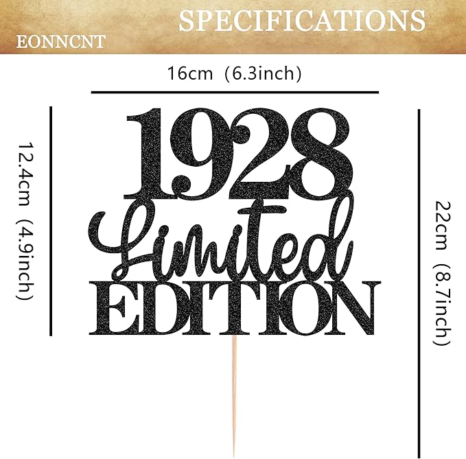 Limited EDITION 1928 Cake Topper - Black Glitter Happy 97th Birthday Party Cake Decoration Supplies, Cheer to 97 Years Cake Bunting Decor for 97th Birthday Party Photo Booth Props