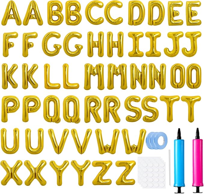 LIOZEOKUN Letter Balloons 16 Inch Alphabet A-Z Mylar Foil Balloons 2 Set for Wedding Birthday Party Decoration Banner Custom Phrase 52 Pcs