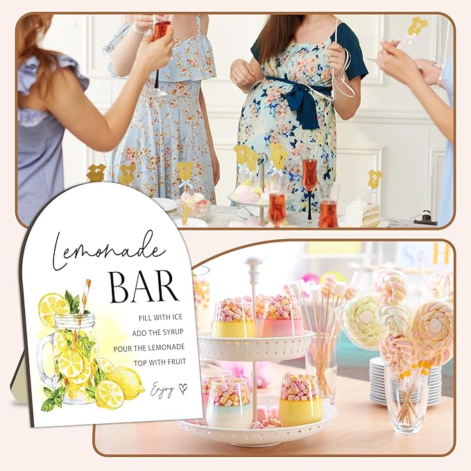 Lemonade Bar Table Sign, Lemonade Bar Sign for Baby Shower, Lemon Wooden Welcome Stand Signs, Drinking Station Decorations, Lemon Party Wooden Signs, Gender Reveal Party Decor Supplies 8x10 Inch