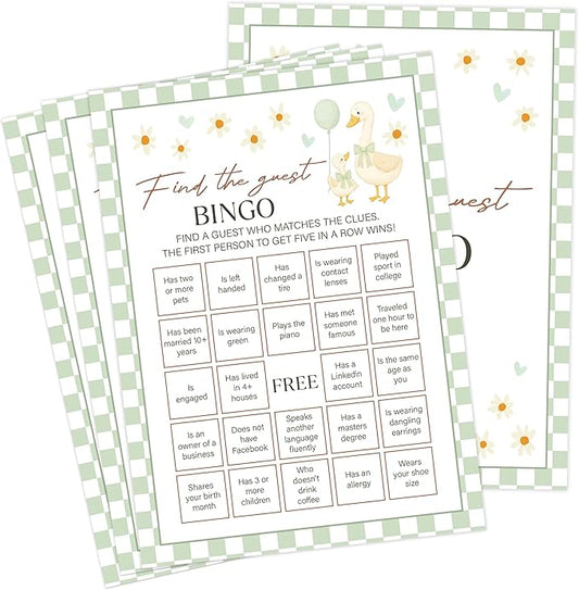 Goose Baby Shower Games, Sage Green Little Goose Find The Guest Bingo Game for 30 Guests with Game Cards, Gender Reveal, Baby Shower Supplies & Decorations (DV16)
