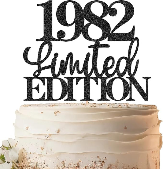 Limited EDITION 1982 Cake Topper - Black Glitter Happy 43rd Birthday Party Cake Decoration Supplies, Cheer to 43 Years Cake Bunting Decor for 43rd Birthday Party Photo Booth Props