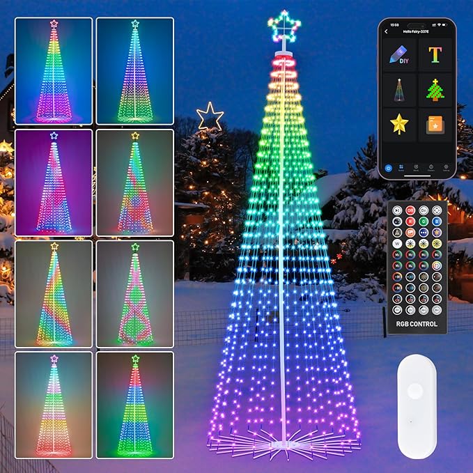 12FT Outdoor Christmas Tree, RGB Color Changing Pre-lit Smart Cone Christmas Tree with LED Lights, App&Remote Control, DIY Multi-Color Lightshow, Music Sync, Christmas New Year Decoration