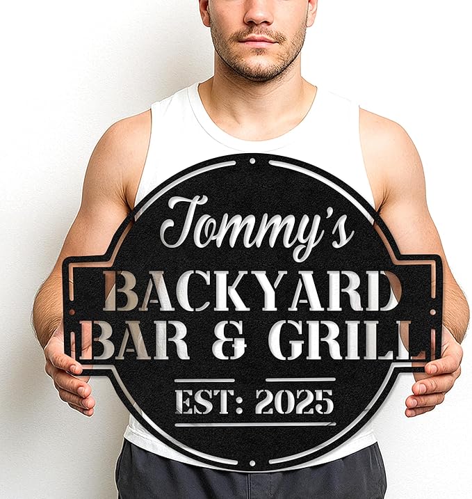 Custom BBQ Metal Sign Personalized Grill Name Wall Art for Outdoor Kitchen Patio Backyard Decor Fathers Gift for Dad Grandpa Husband Barbecue Smoker Area Sign, Grilling Lover Gifts 34