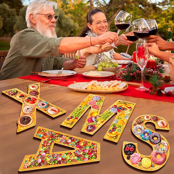 Christmas Charcuterie Boards Xmas Serving Platters Wooden Christmas Serving Trays for Food Candy Fruit Container Fillable Xmas Tabletop Serving Dish Charcuterie Boxes for New Year Party Home Supplies