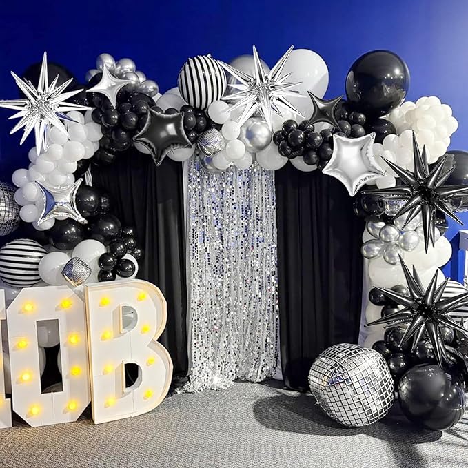 22 Pcs Star Balloons,22/18/10 Inch Star Foil Mylar Balloon,Spike Balloon and Four Pointed Balloons for Party Supplies Christmas Birthday Wedding Photo Booth (Black Silver)
