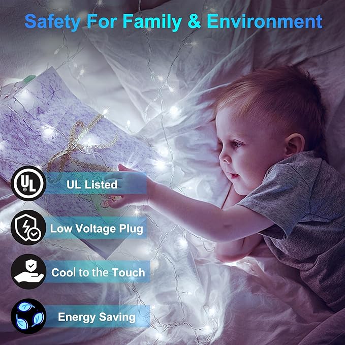 350LED 90FT Christmas Lights Indoor Outdoor, 12 Modes Cool White Outdoor String Lights with Timer & Dimmable, Green Wire Christmas String Lights for Tree Patio Yard Fence Bedroom Wedding Garden Decor