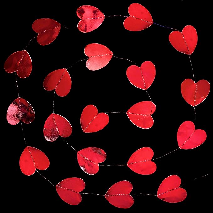 Red Heart Hanging Paper Garlands Decorations - Valentines Wedding Engagement Anniversary Bachelorette Party Ceiling Hangings Bridal Shower Birthday Party Favors Decorations, 52ft
